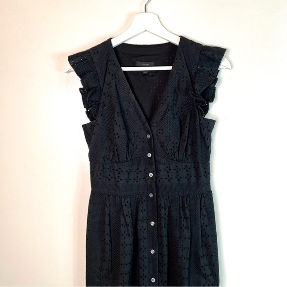 J. Crew Ruffle Sleeve Eyelet Dress Black Size 0 - Picture 9 of 14